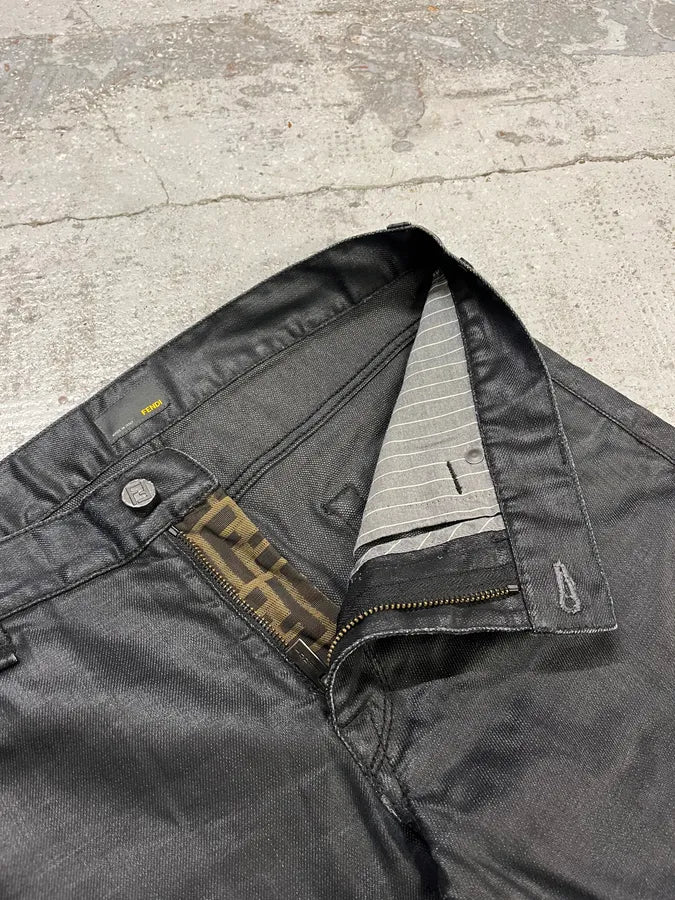 Fendi Black Waxed Slim Denim Jeans lFphSYq 9
