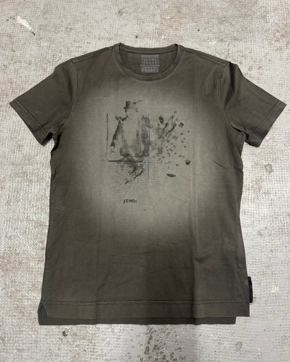 Fendi Brown Faded Shadow Poem T-Shirt ErxYhEs 0