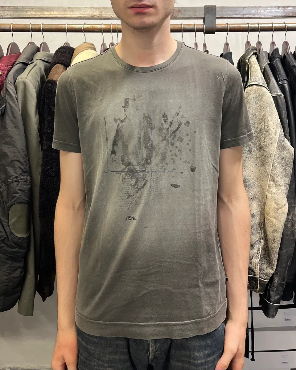 Fendi Brown Faded Shadow Poem T-Shirt ErxYhEs 1