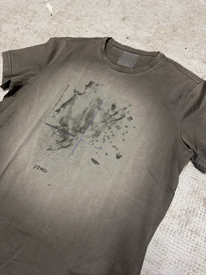 Fendi Brown Faded Shadow Poem T-Shirt ErxYhEs 3