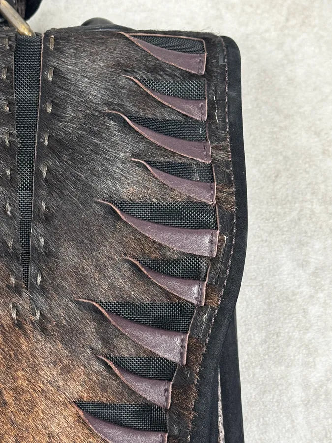 Fendi Brown Leather Fringe Fur Handle Bag QlKpYaE 8