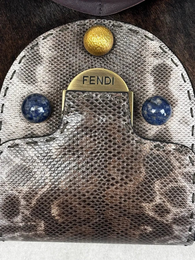 Fendi Brown Leather Fringe Fur Handle Bag QlKpYaE 7