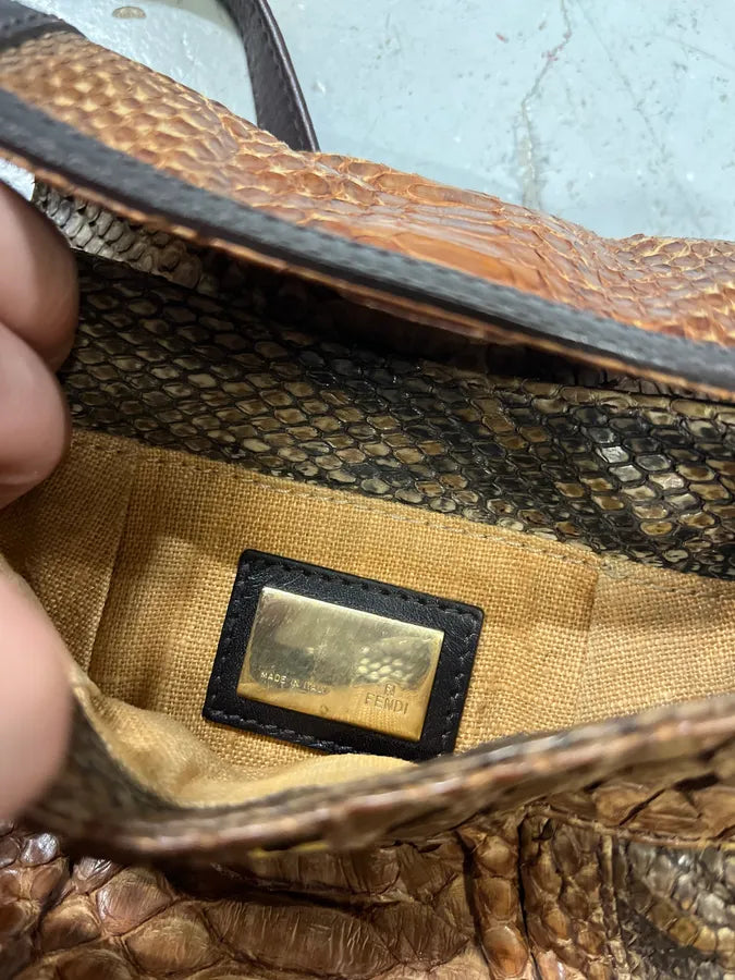 Fendi Brown Python Skin Leather Shoulder Bag (OS) eDpkHOF 7