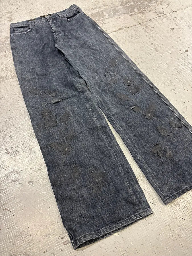 Fendi Navy Denim Distressed Floral Jeans eUAkilQ 6