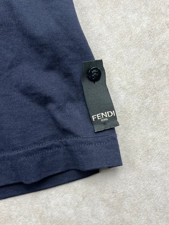 Fendi Navy Signature Devil Studded Eyes T Shirt RFlijRp 8