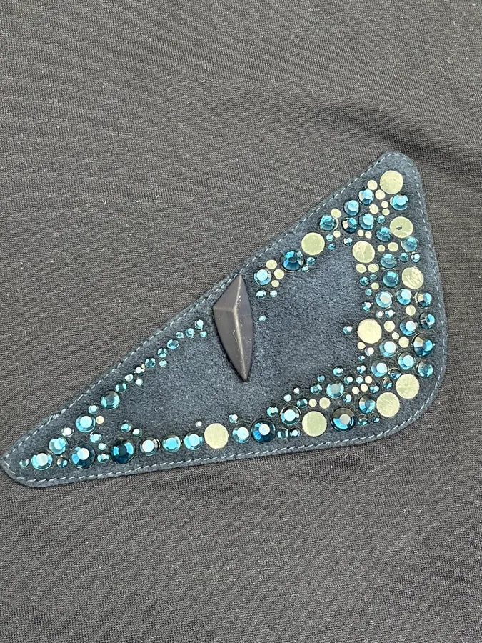 Fendi Navy Signature Devil Studded Eyes T Shirt RFlijRp 10