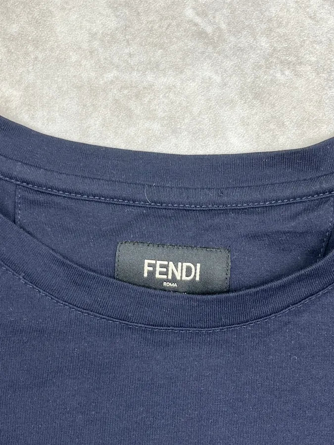Fendi Navy Signature Devil Studded Eyes T Shirt RFlijRp 7