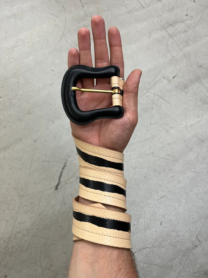 Fendi Striped Python Embossed Beige & Black Leather Belt wdeYMZH 2
