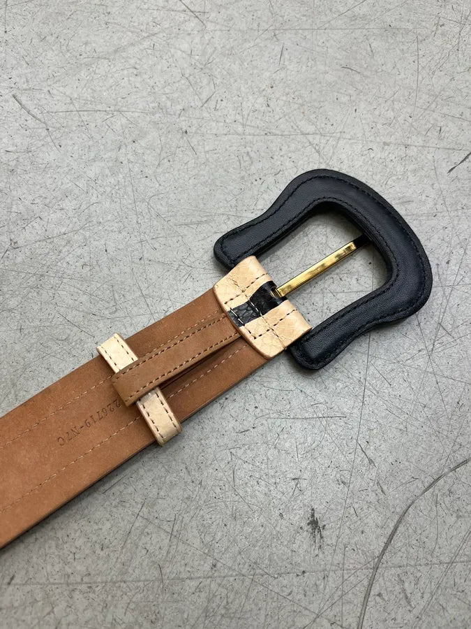 Fendi Striped Python Embossed Beige & Black Leather Belt wdeYMZH 7