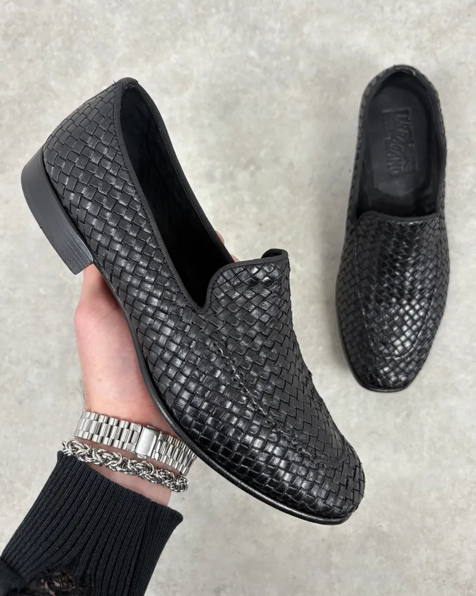 Ferragamo Black Woven Leather Loafers MPRASMB 0