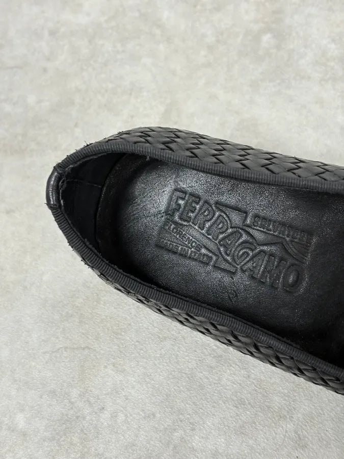 Ferragamo Black Woven Leather Loafers MPRASMB 4