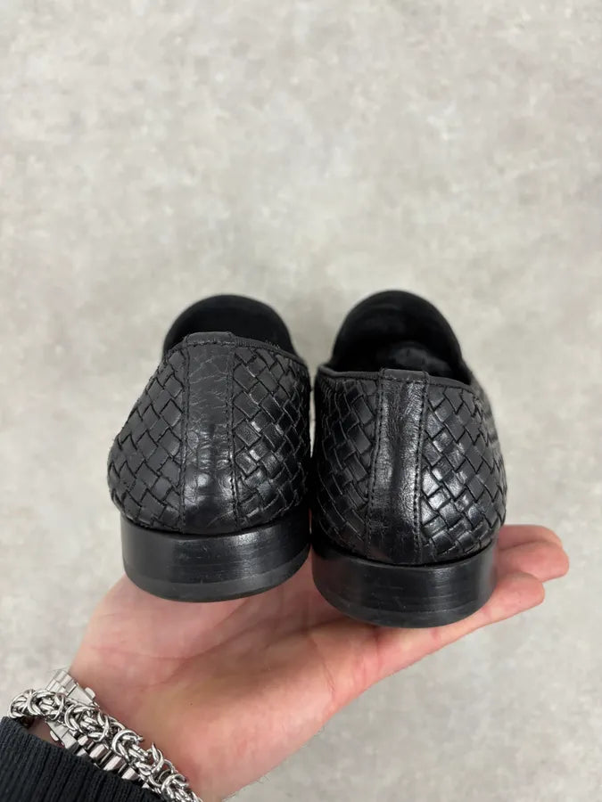 Ferragamo Black Woven Leather Loafers MPRASMB 5
