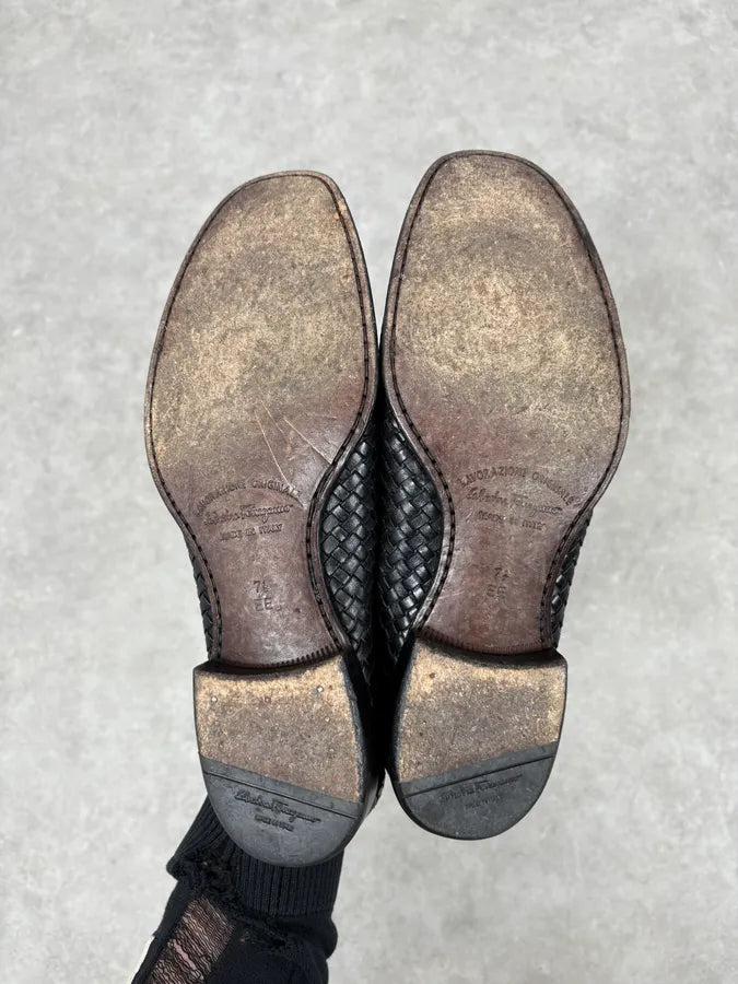 Ferragamo Black Woven Leather Loafers MPRASMB 6