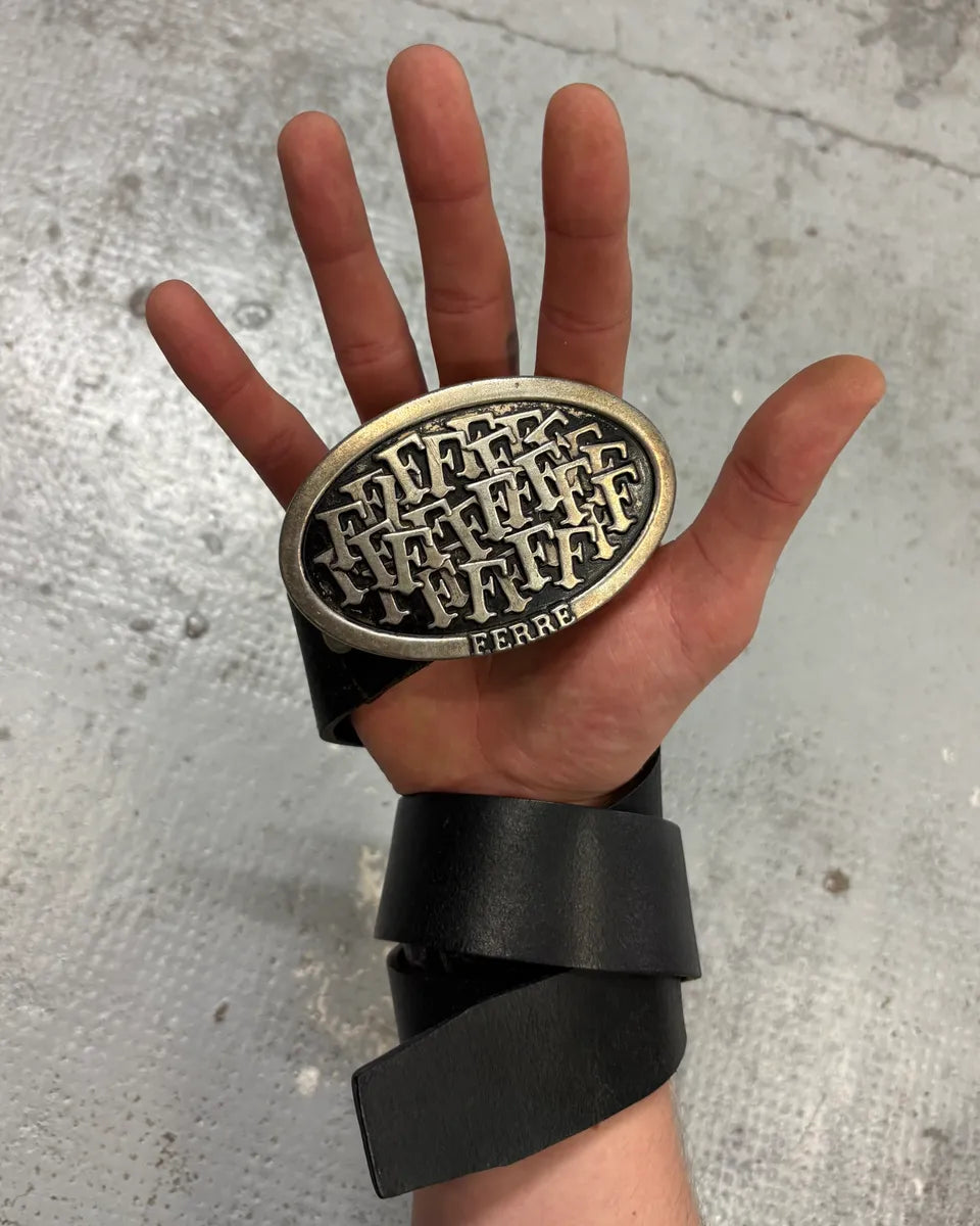 2000s Gianfranco Ferré Black Leather Logo Belt HeZqwXR 0