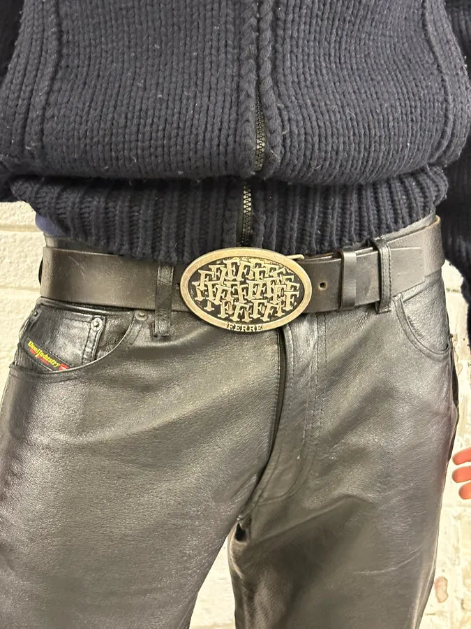 2000s Gianfranco Ferré Black Leather Logo Belt HeZqwXR 1
