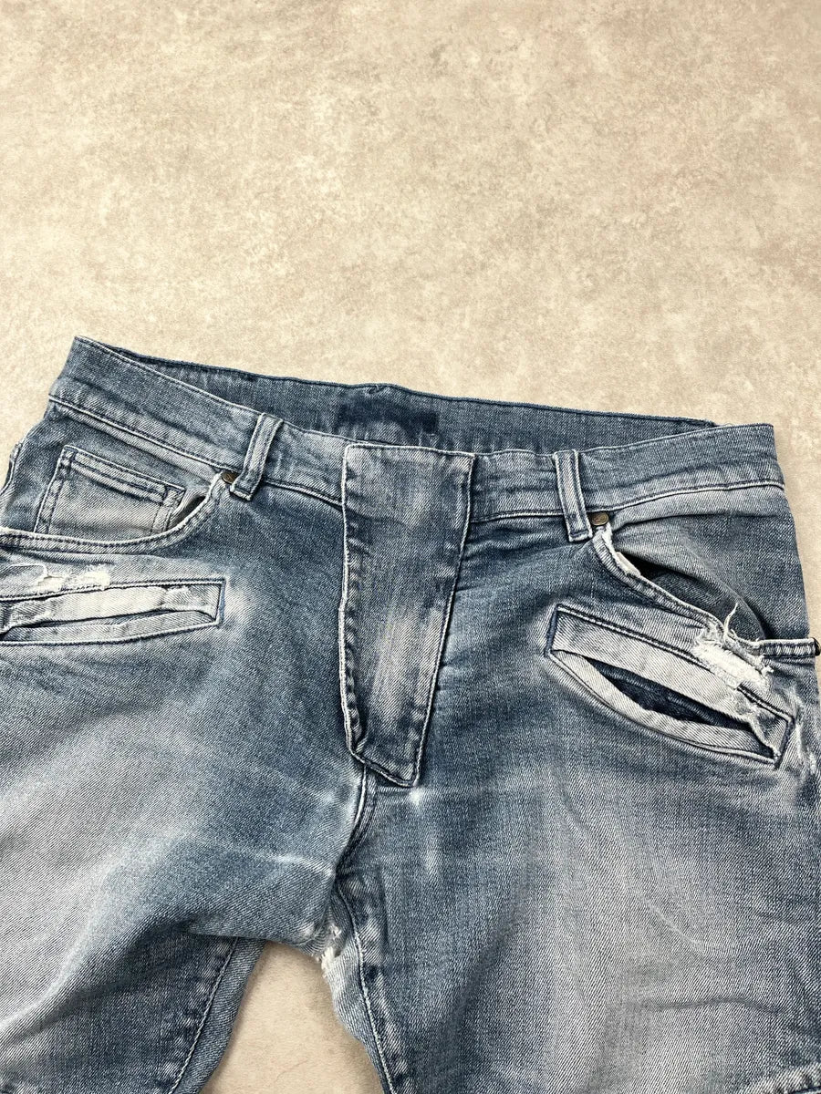 SS2012 Pierre Balmain Blue Denim Biker Distressed Jeans fhyIXuPY 7