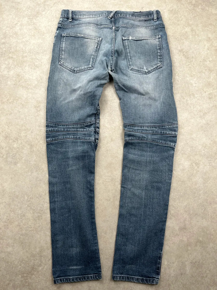 SS2012 Pierre Balmain Blue Denim Biker Distressed Jeans fhyIXuPY 5