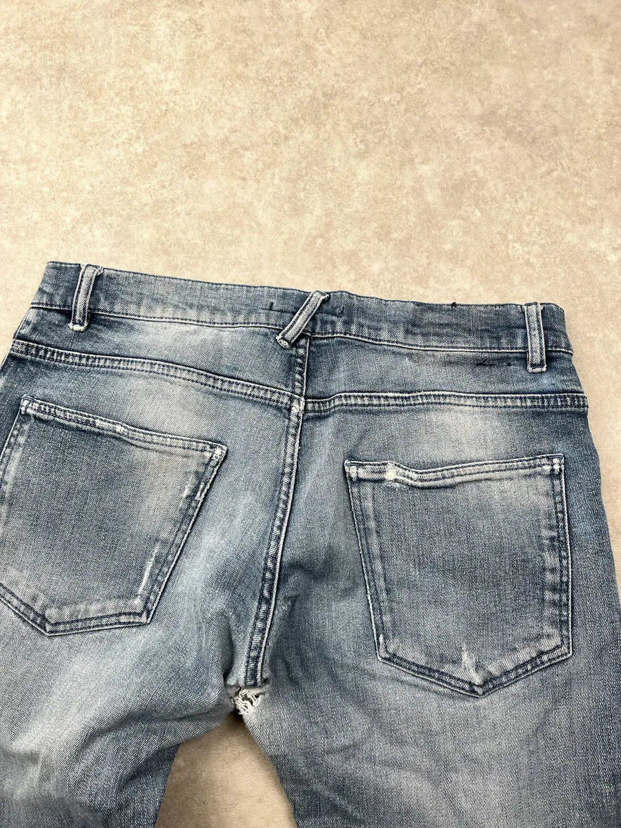 SS2012 Pierre Balmain Blue Denim Biker Distressed Jeans fhyIXuPY 8