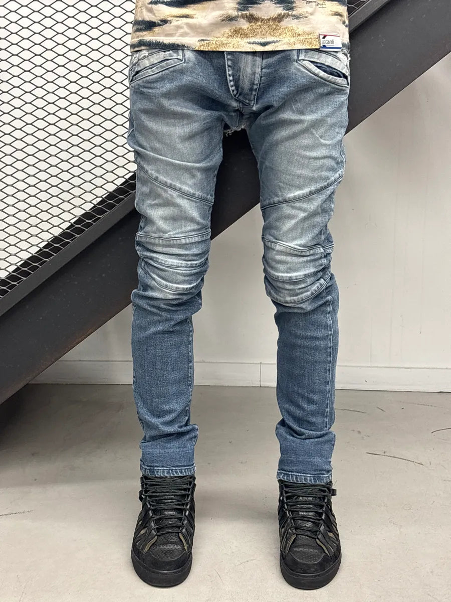 SS2012 Pierre Balmain Blue Denim Biker Distressed Jeans fhyIXuPY 1