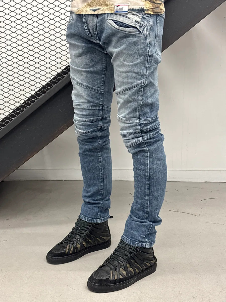SS2012 Pierre Balmain Blue Denim Biker Distressed Jeans fhyIXuPY 2