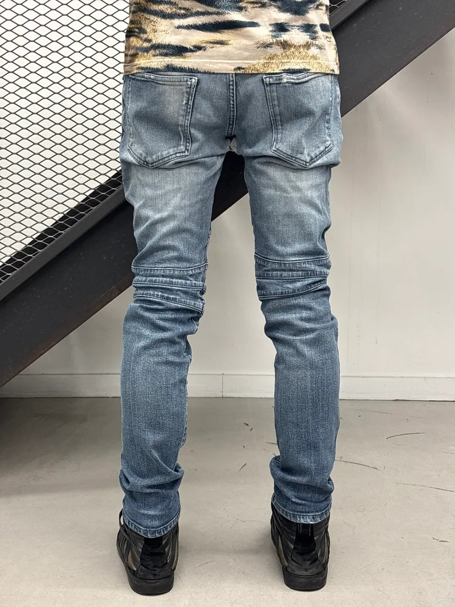SS2012 Pierre Balmain Blue Denim Biker Distressed Jeans fhyIXuPY 3