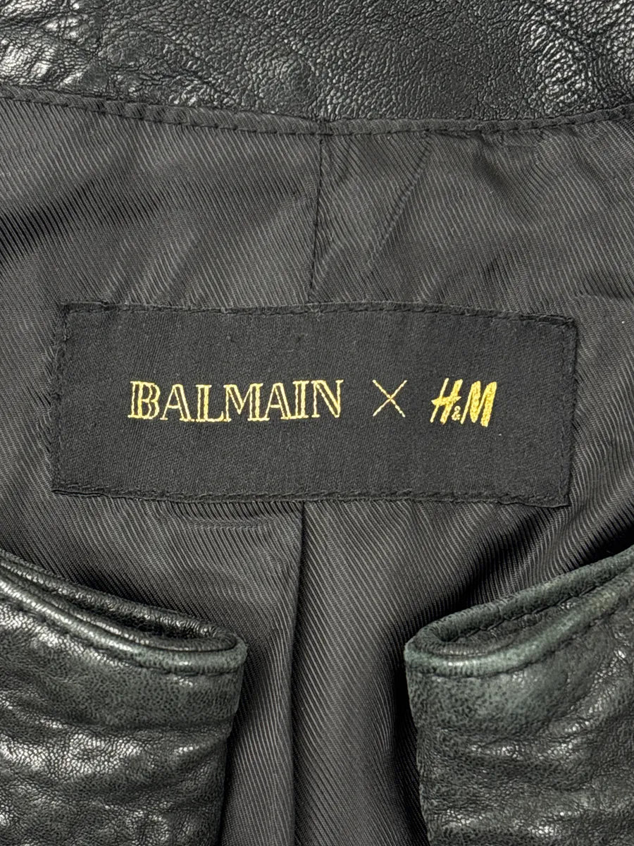 AW2015 Balmain x H&M Black Leather Textured Moto Leather Jacket fiIqAoAR 10