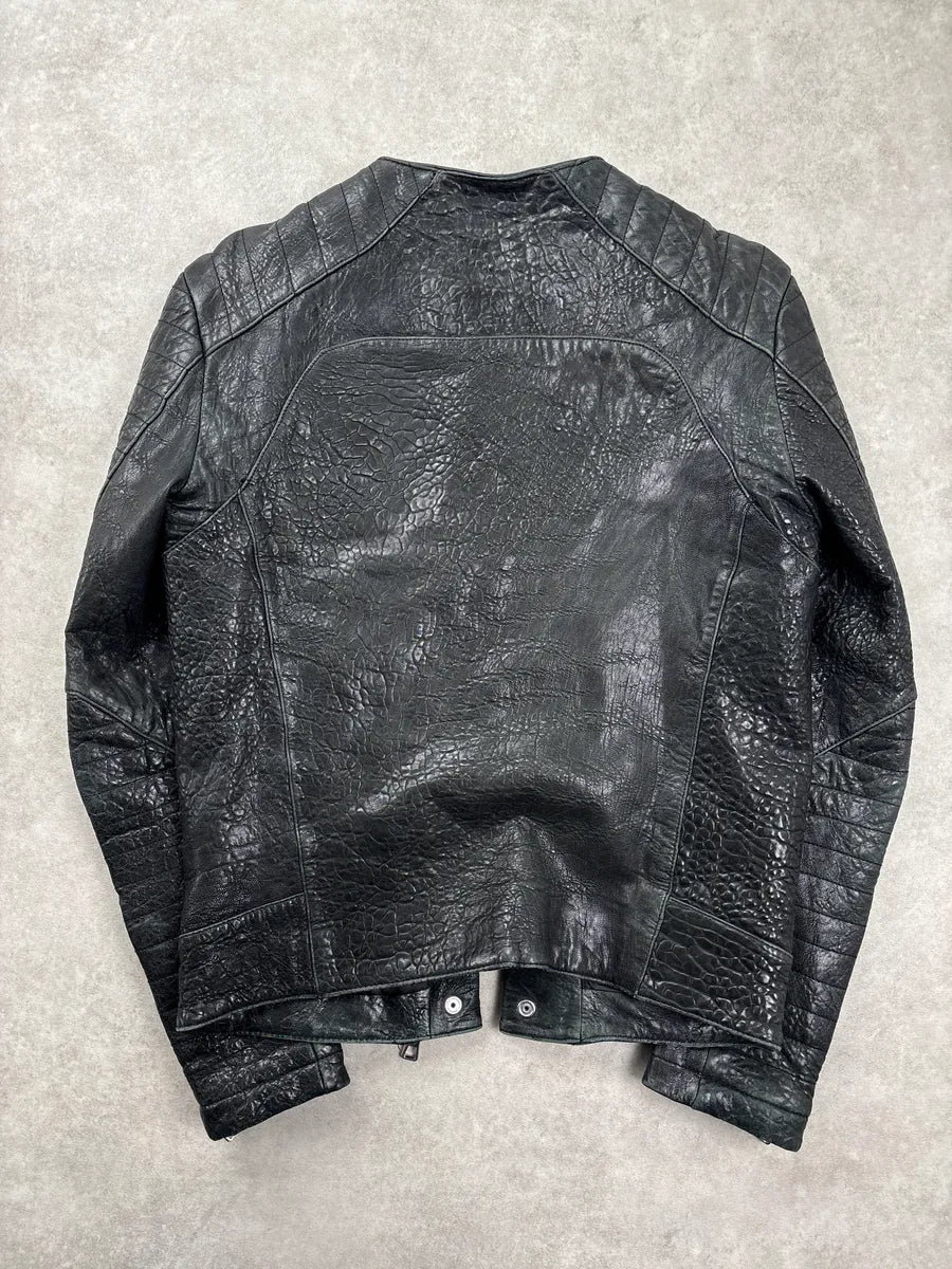 AW2015 Balmain x H&M Black Leather Textured Moto Leather Jacket fiIqAoAR 5