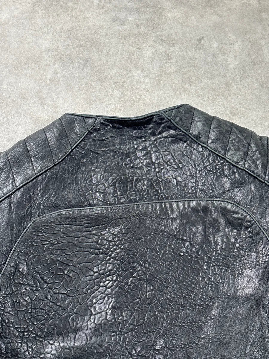 AW2015 Balmain x H&M Black Leather Textured Moto Leather Jacket fiIqAoAR 7