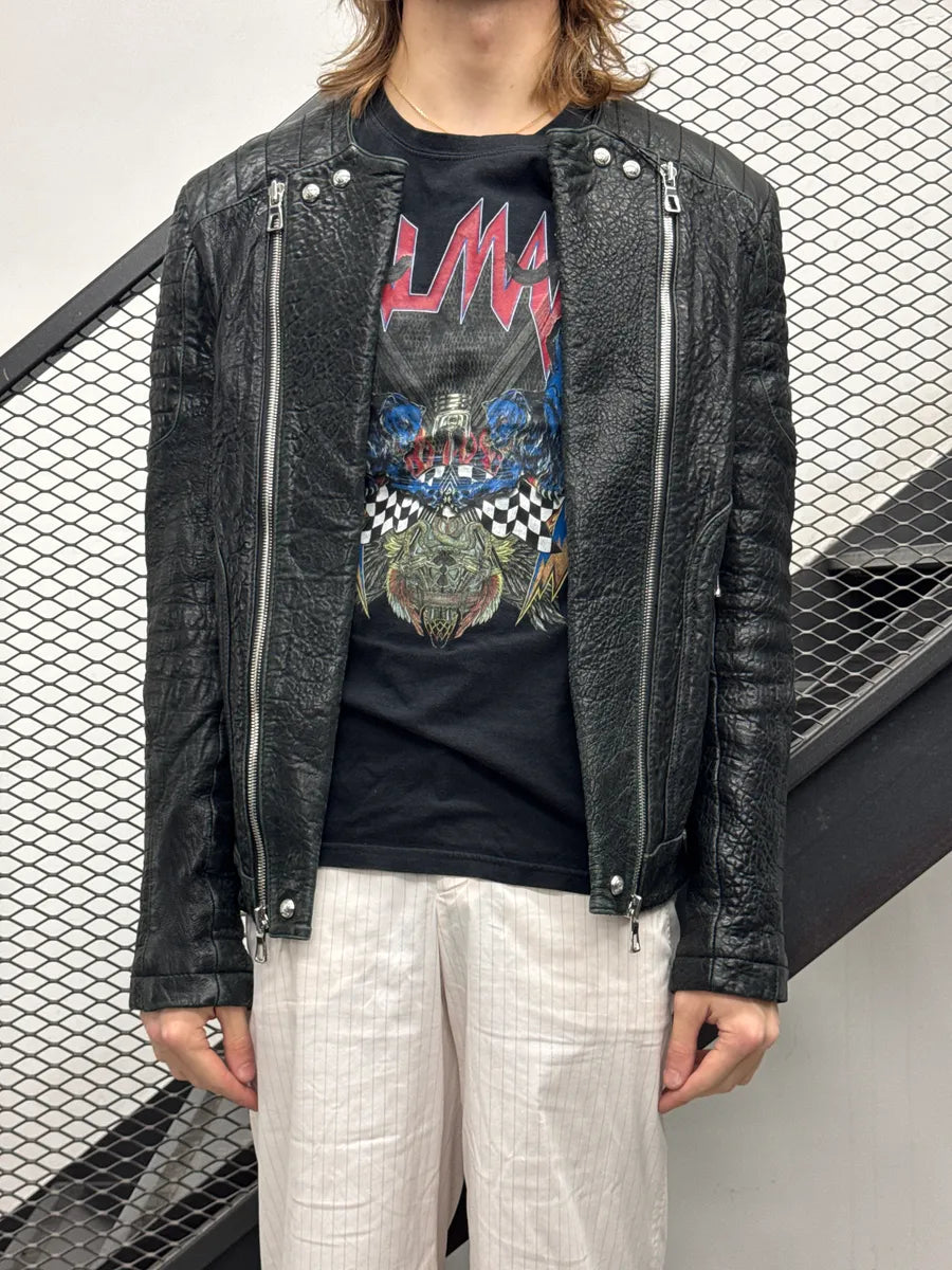 AW2015 Balmain x H&M Black Leather Textured Moto Leather Jacket fiIqAoAR 2
