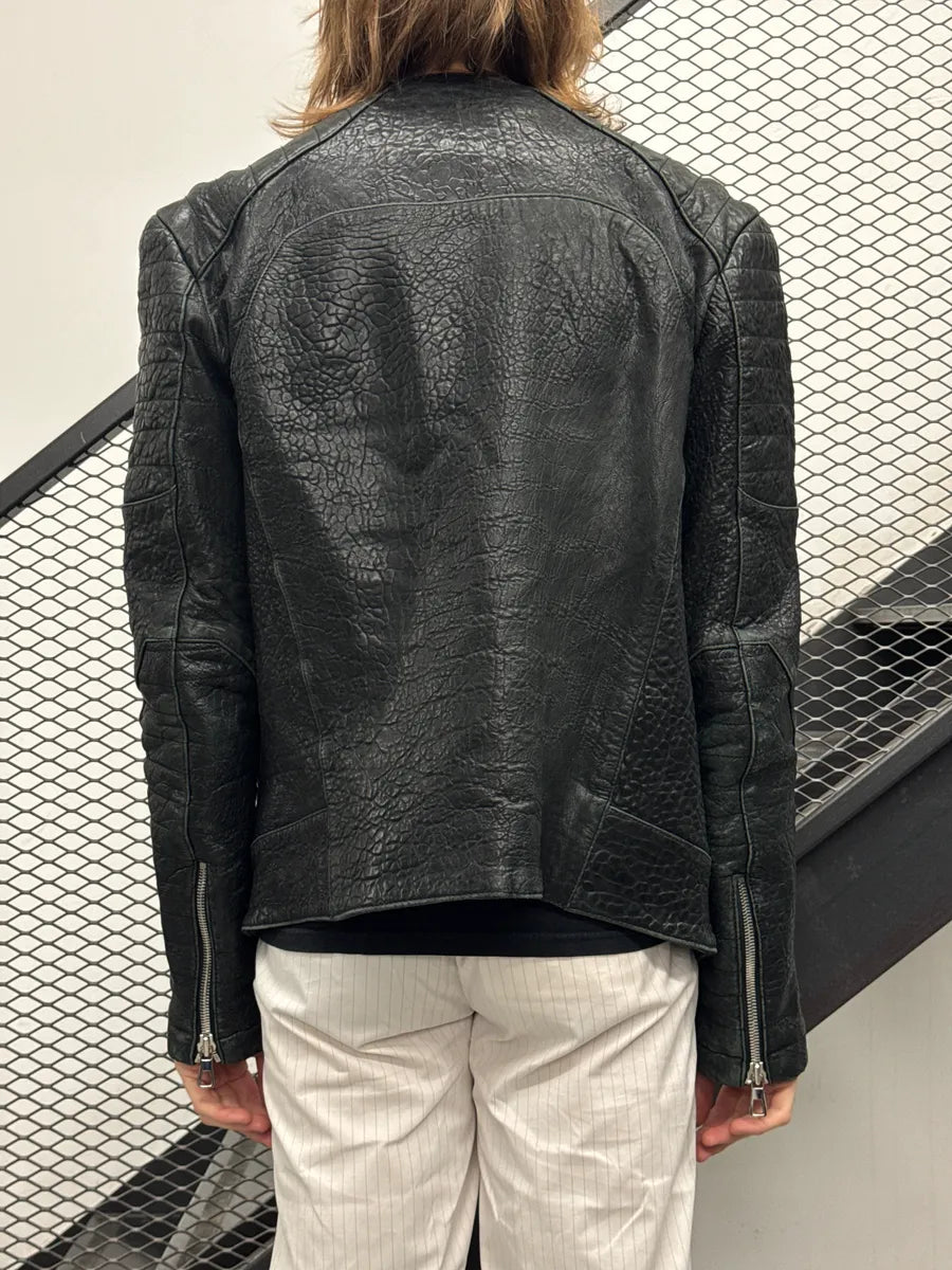 AW2015 Balmain x H&M Black Leather Textured Moto Leather Jacket fiIqAoAR 3