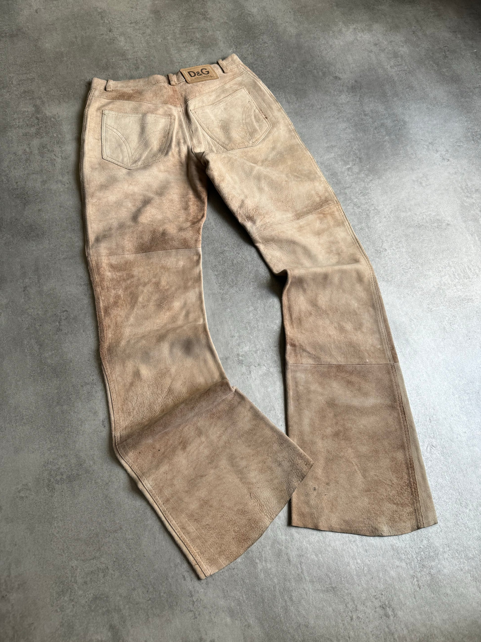 2000s Dolce & Gabbana Beige Leather Marble Pants (XS/S) - 7