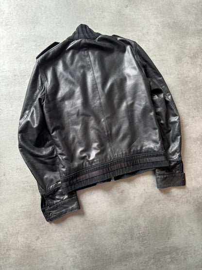 2000s Roberto Cavalli Class Biker Strapped Black Leather Jacket (M) - 9