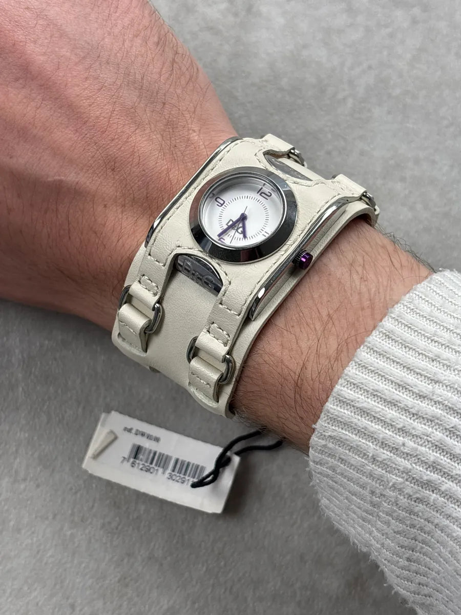 Dolce & Gabbana White Leather Wide Cuff Double Strap Watch fnDSTDRK 0