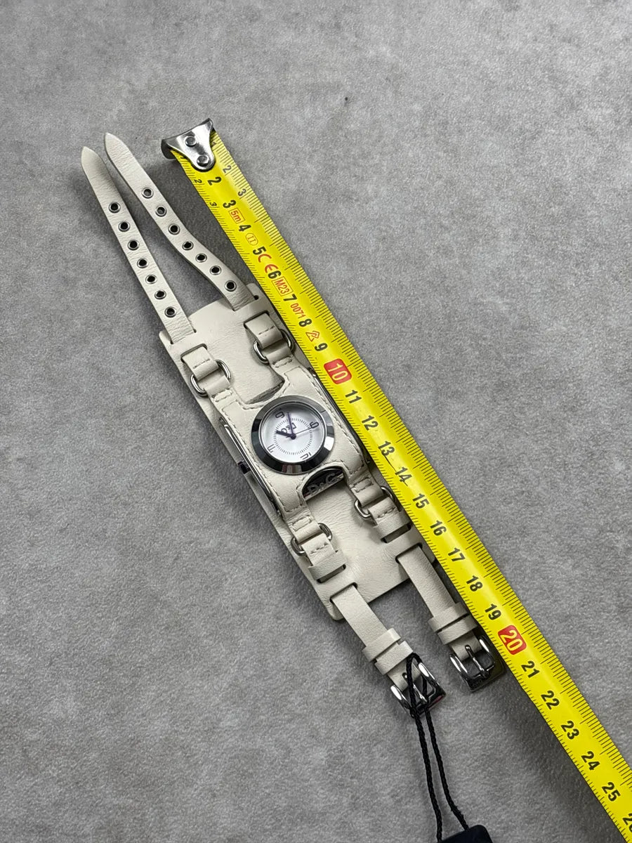 Dolce & Gabbana White Leather Wide Cuff Double Strap Watch fnDSTDRK 9