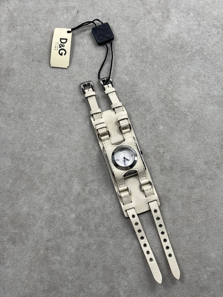 Dolce & Gabbana White Leather Wide Cuff Double Strap Watch fnDSTDRK 6