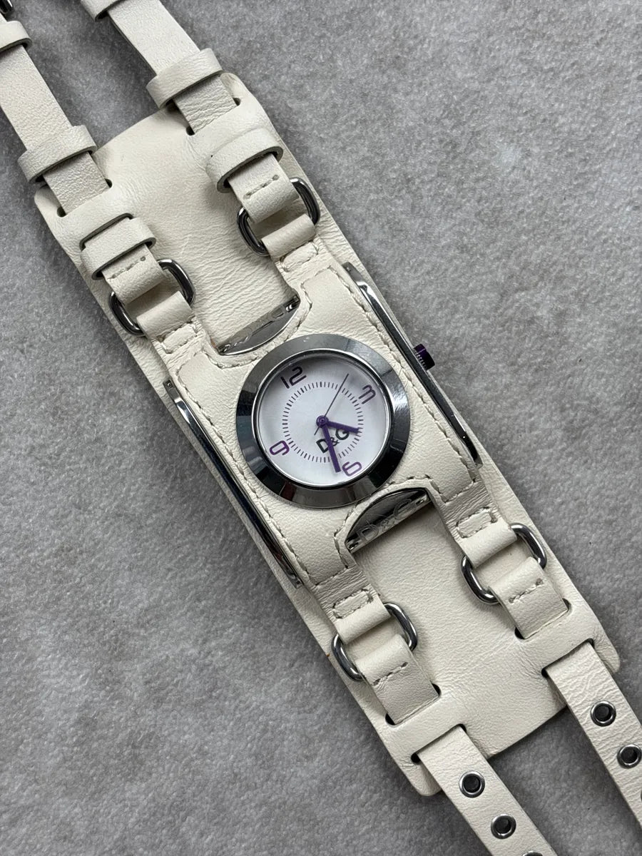 Dolce & Gabbana White Leather Wide Cuff Double Strap Watch fnDSTDRK 4