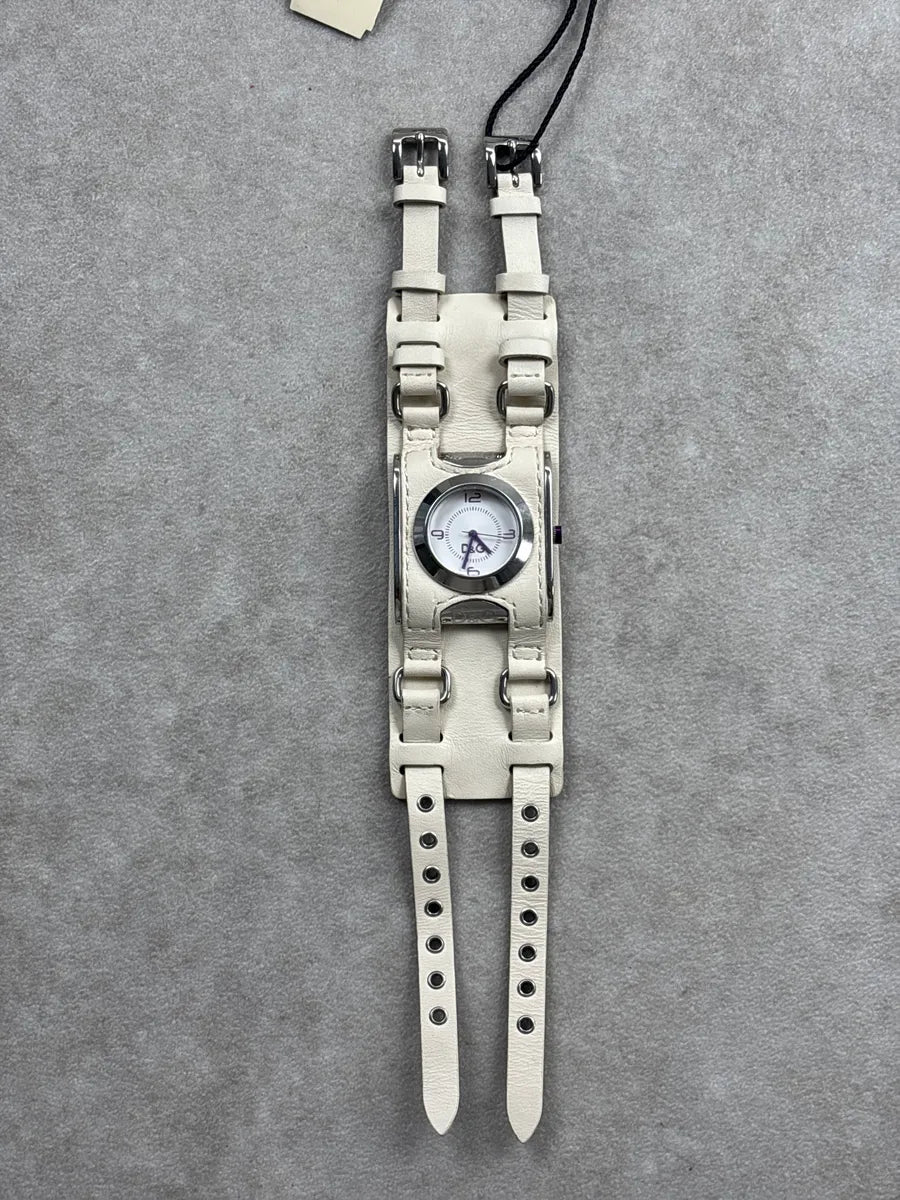 Dolce & Gabbana White Leather Wide Cuff Double Strap Watch fnDSTDRK 1