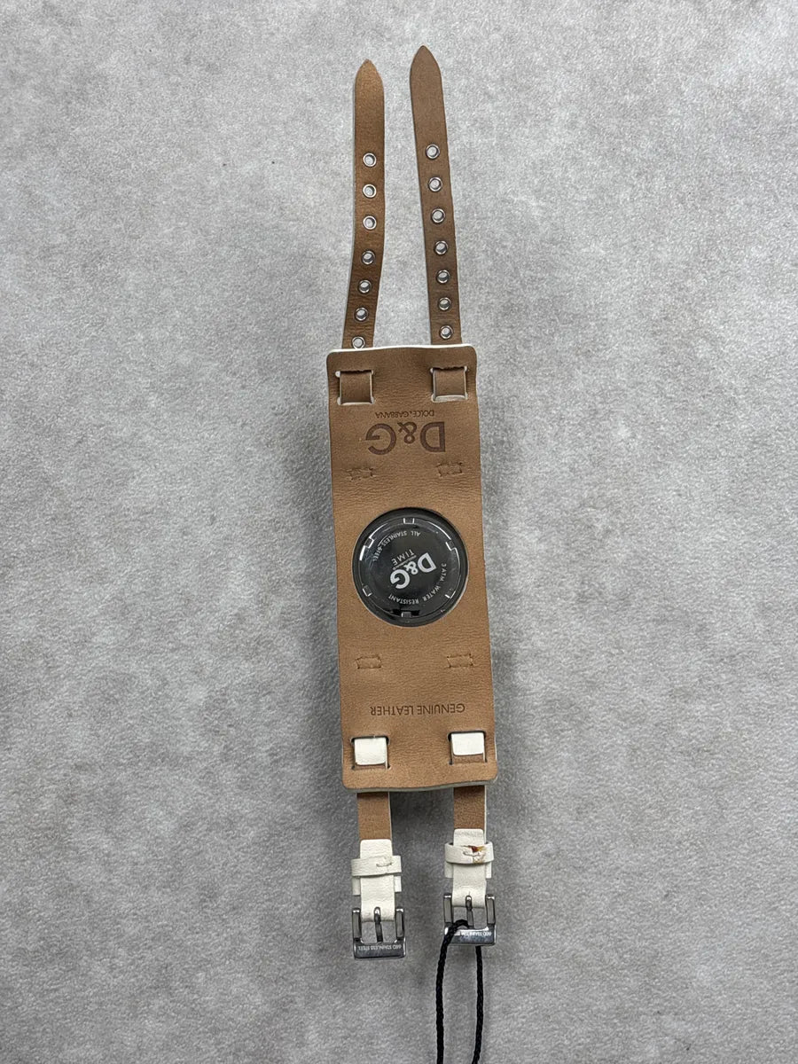 Dolce & Gabbana White Leather Wide Cuff Double Strap Watch fnDSTDRK 3