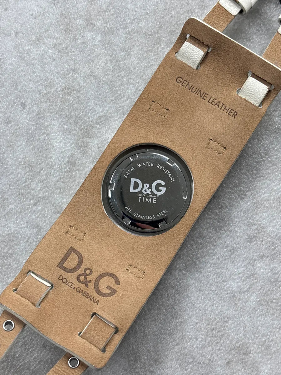 Dolce & Gabbana White Leather Wide Cuff Double Strap Watch fnDSTDRK 5