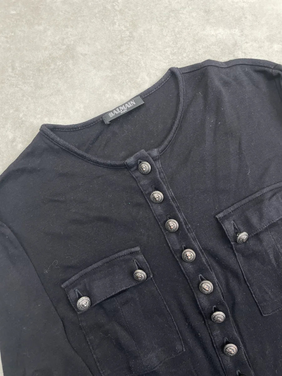 2000s Balmain Black Cashmere Lion Crest Button Henley Longsleeve fnMZXSCj 5