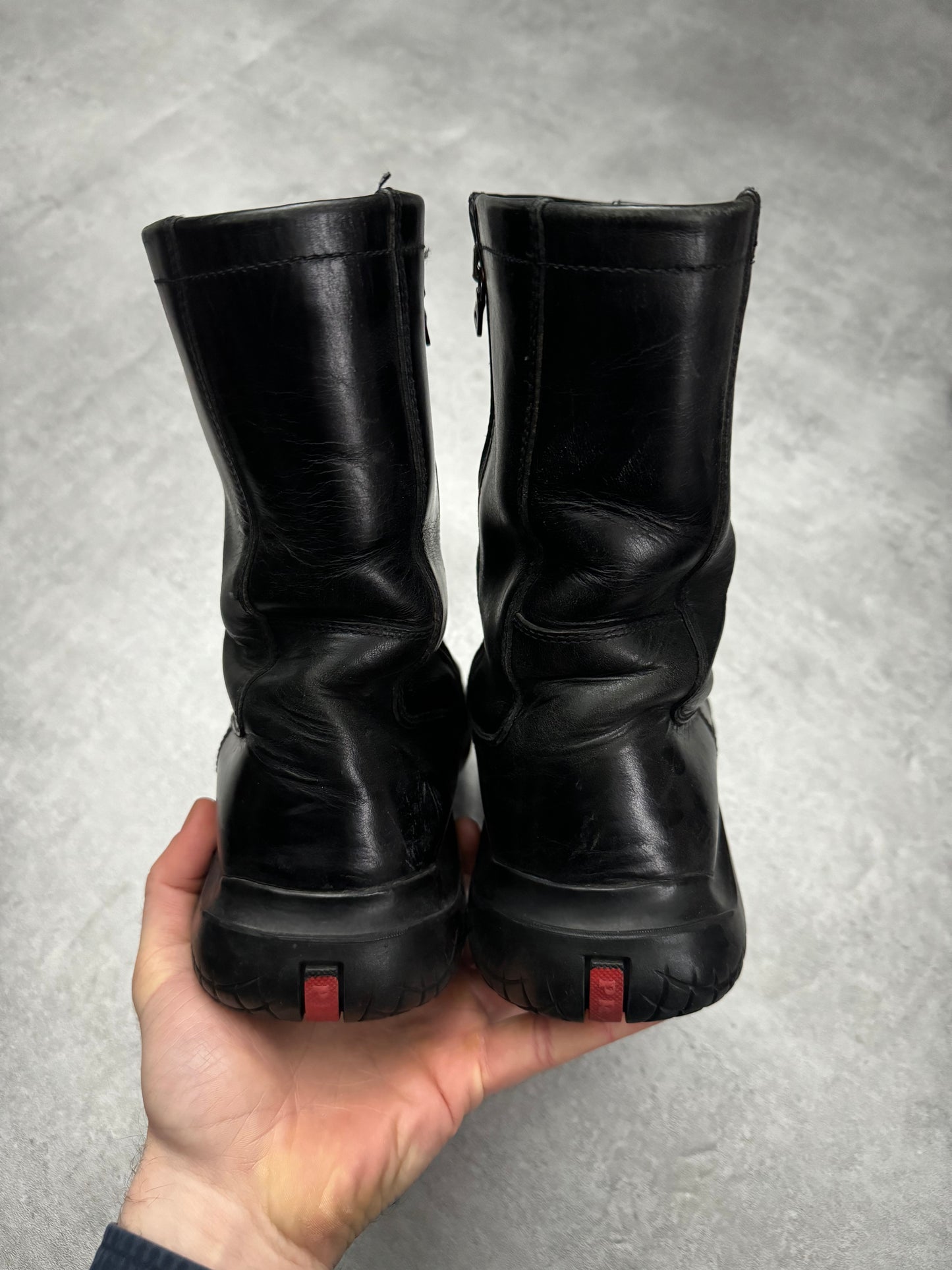 FW1999 Prada Ankle Vibram Black Leather Boots (42) - 4