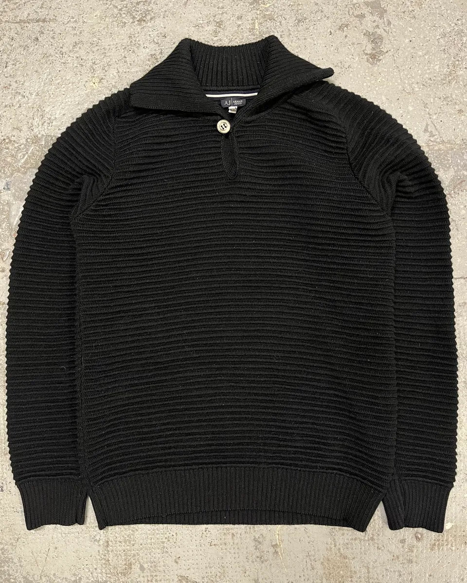 Armani Black Pleats Horizontal Polo Longsleeves WcyUero 0