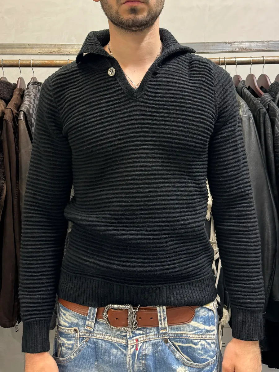 Armani Black Pleats Horizontal Polo Longsleeves WcyUero 1