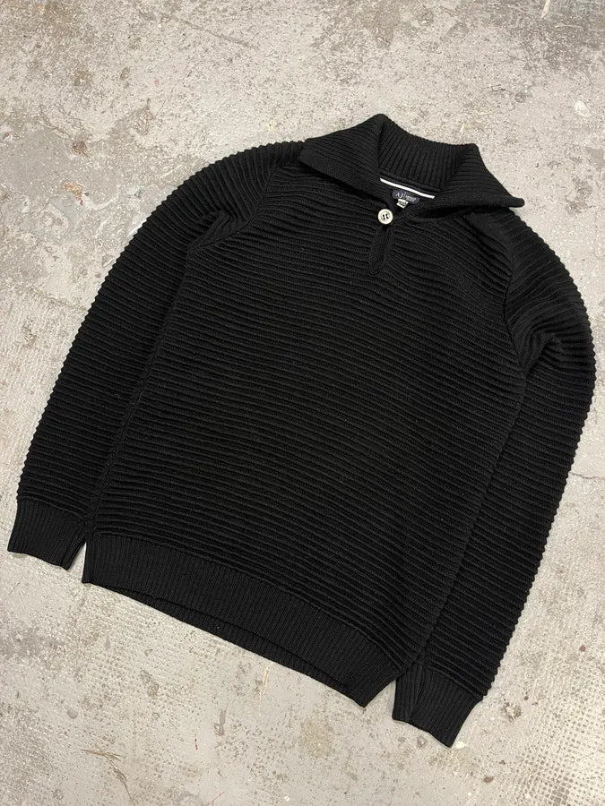 Armani Black Pleats Horizontal Polo Longsleeves WcyUero 3