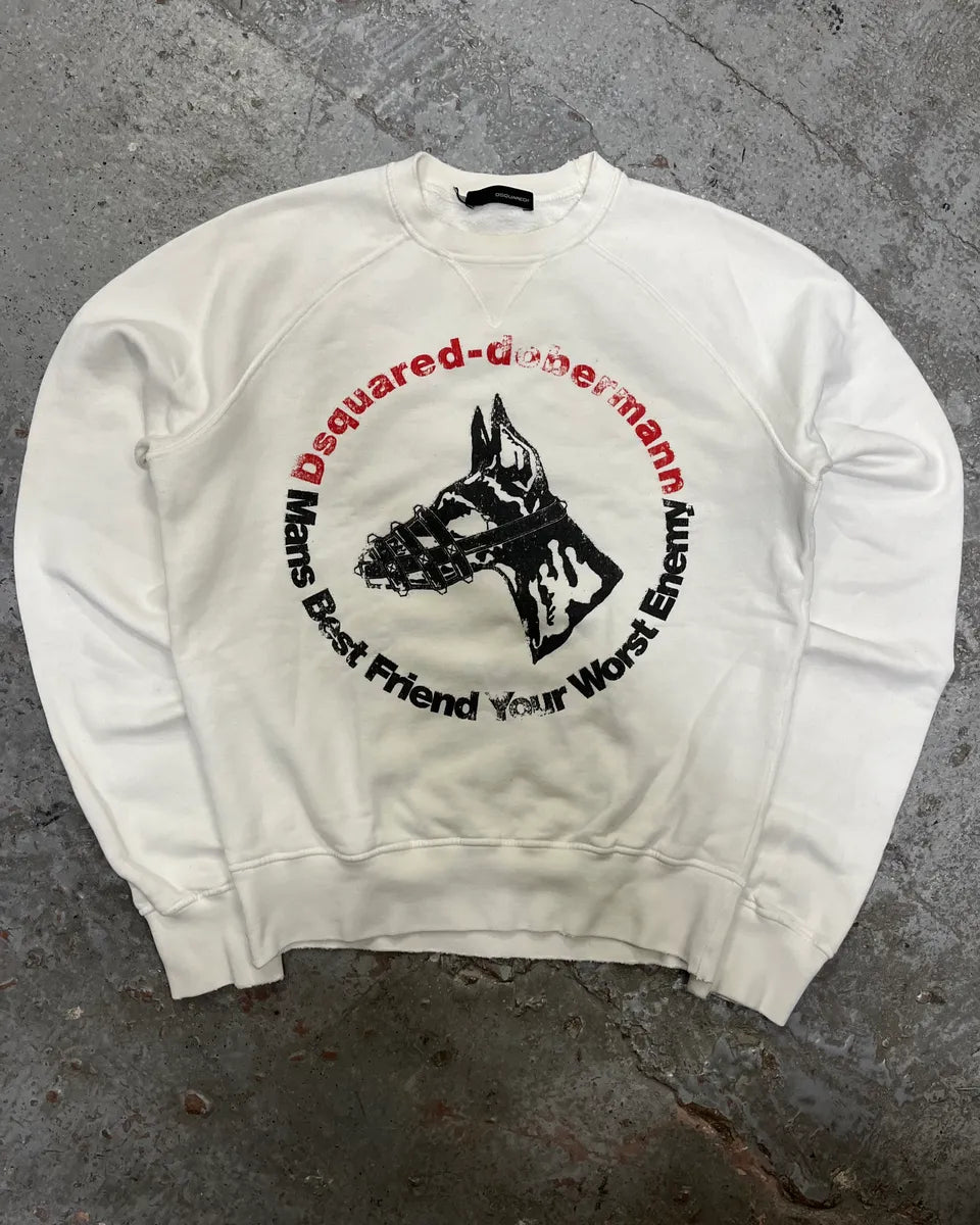 Dsquared2 Doberman Dog White Crewneck Sweater OzPjRcB 0