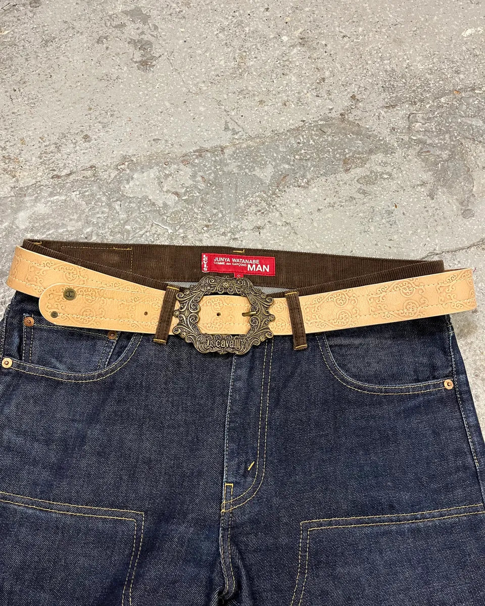 2000s Cavalli Royal Beige Metal Buckle Premium Leather Belt (OS) RvQEtlt 0