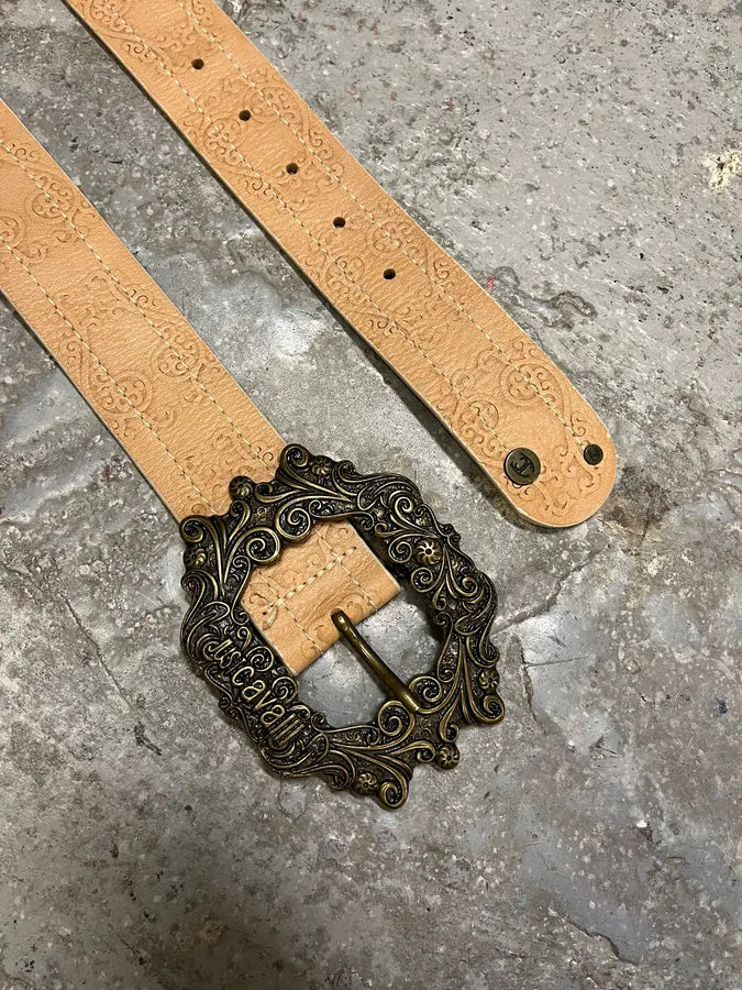 2000s Cavalli Royal Beige Metal Buckle Premium Leather Belt (OS) RvQEtlt 4