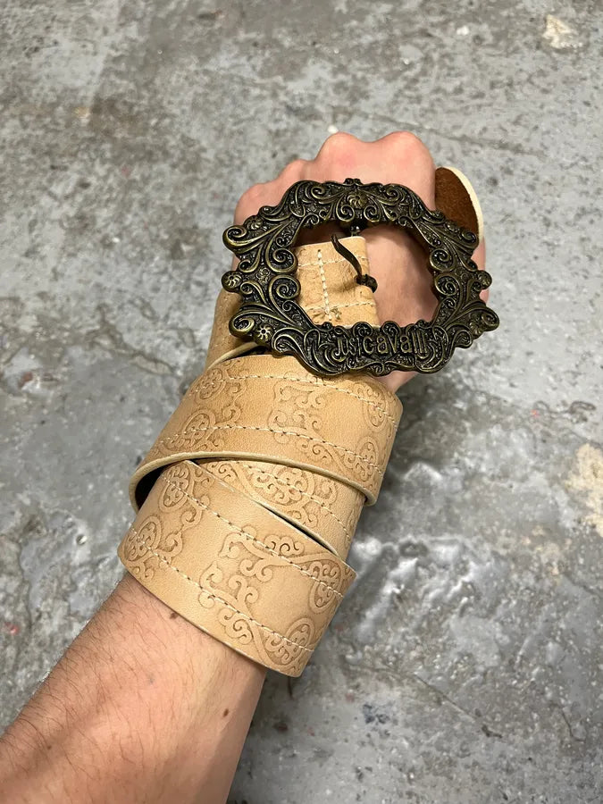 2000s Cavalli Royal Beige Metal Buckle Premium Leather Belt (OS) RvQEtlt 3