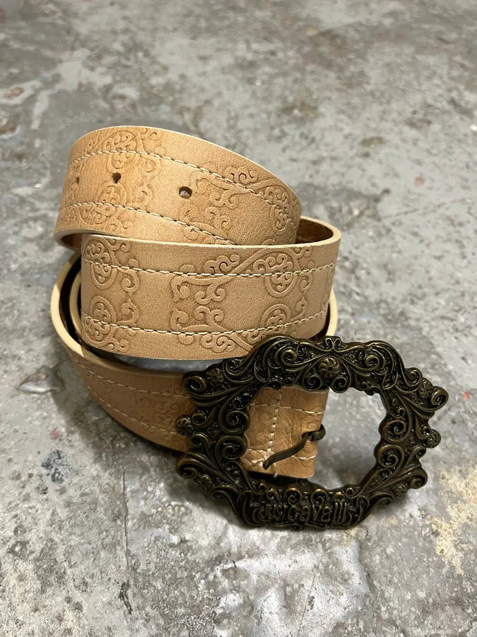 2000s Cavalli Royal Beige Metal Buckle Premium Leather Belt (OS) RvQEtlt 1
