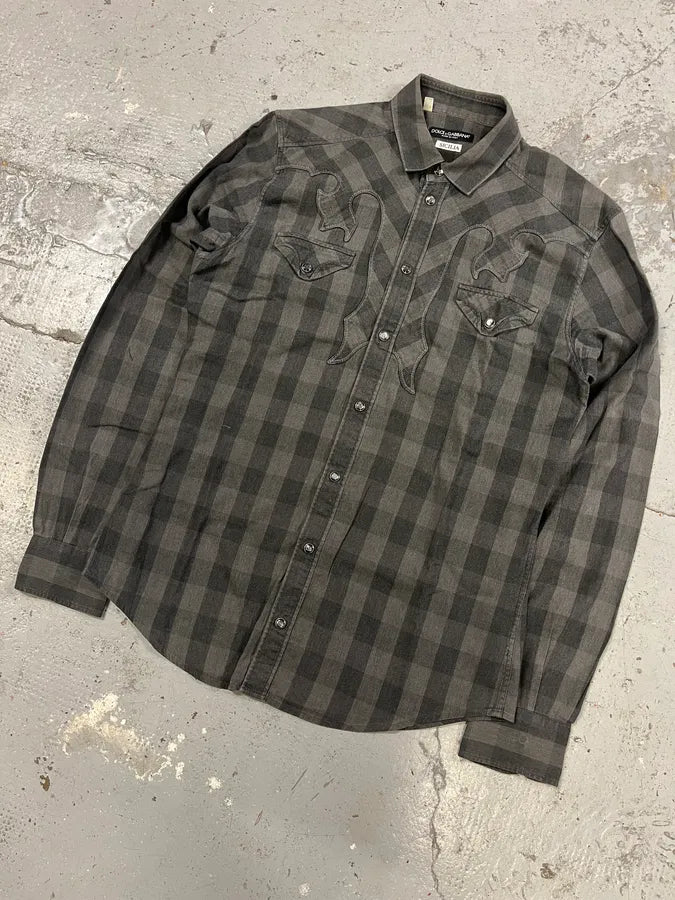 SS2010 Dolce & Gabbana Western Checked Grey Overshirt (S/M) cZvJMfw 3